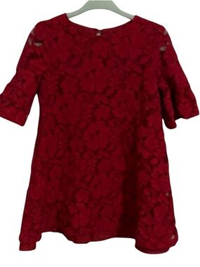 Elegant Scarlet Floral Lace Kids Dress